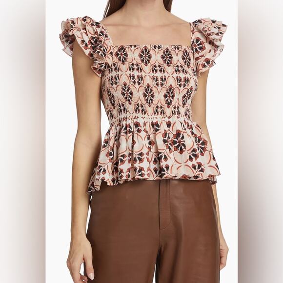 Mille Athena Smocked Peplum Top Size L - Picture 1 of 10